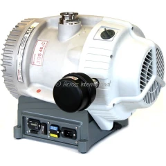 Edwards XDS46iC 35 cfm Scroll Pump, Silencer, white pump with side fan guard, black silencer on grey base