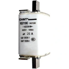 Ai 25A Furnace Fuse, RS711BC, white ceramic body fuse with metal blade terminals at each end