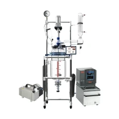 Ai 10L Glass Reactor Decarboxylation Package, glass reactor on frame with condenser, vacuum pump and heating circulator