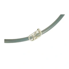 NEST BioFactory Hoses and Accessories, translucent tube with a white plastic clamp, white background
