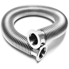 Ai KF25 Stainless Flexible Bellow, 3.3 ft, coiled corrugated stainless hose with flanged ends, white background