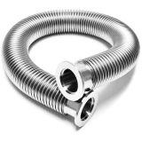 Ai KF25 Stainless Flexible Bellow, 3.3 ft, coiled corrugated stainless hose with flanged ends, white background