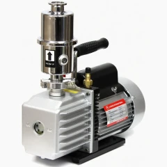Ai EasyVac 7 CFM Vacuum Pump with Mist Filter, silver pump body with stainless filter canister and black handle