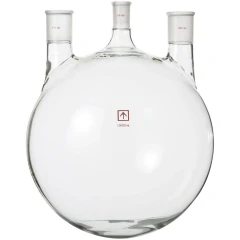 Ai 10L 3-Neck Heavy Wall Flask, 24/40 34/45, clear glass round bottom flask with three necks, white background