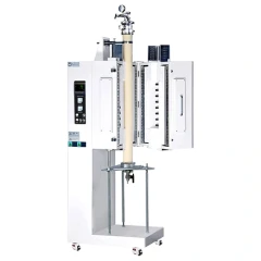 1500°C 1-3 Zone Vertical Tube Furnace, white split furnace opened around vertical ceramic tube, control panel