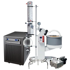 Ai 20L SolventVap, PolyScience & Welch PTFE Pump, rotary evaporator with dark grey chiller and compact pump