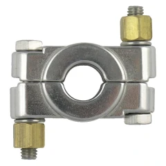 1" High Pressure Tri-Clamp Clamp, two-piece stainless clamp with bolts and brass nuts, front view