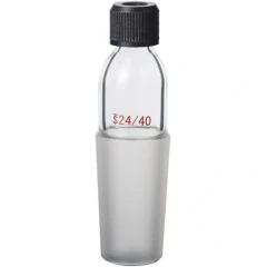 Ai 24/40 Thermometer Inlet Adapter, clear glass adapter with frosted joint and black screw cap