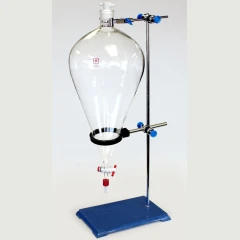 Ai 5L Glass Separatory Funnel Kit, PTFE Valves, clear pear-shaped funnel held in a ring clamp on a stand