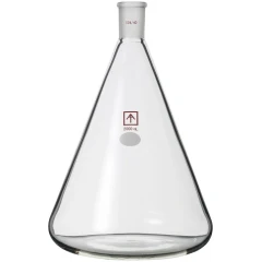 Ai 2L Heavy Wall Erlenmeyer Filtering Flask, clear conical glass flask with ground joint neck, white background