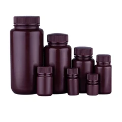 Nest Vacuum Filtration Storage Bottles, set of brown plastic bottles with screw caps in several sizes