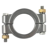 1.5" High Pressure Tri-Clamp Clamp, two-piece stainless clamp with bolts and brass nuts, front view