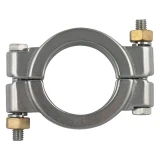 1.5" High Pressure Tri-Clamp Clamp, two-piece stainless clamp with bolts and brass nuts, front view
