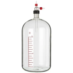 Ai 20L Heavy Wall Glass Vacuum Filtering Carboy, clear glass carboy with graduations and valved stopper
