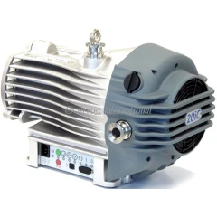 Edwards nXDS20iC 16.5 cfm Dry Scroll Pump, silver finned pump body with grey fan housing and inlet port