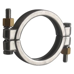 3" High Pressure Tri-Clamp Clamp, stainless two-piece clamp with bolts and brass nuts, side angle