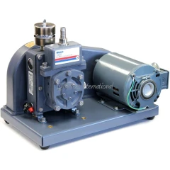 Welch 1400 DuoSeal 0.9 CFM Belt Drive Pump, blue-grey pump and motor on a shared base plate, white background