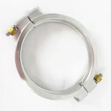 6" High Pressure Tri-Clamp Clamp, polished stainless ring clamp with two bolts and brass nuts, top view