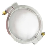 6" High Pressure Tri-Clamp Clamp, polished stainless ring clamp with two bolts and brass nuts, top view