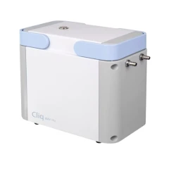 Anest Iwata Cliq 8MV-10z Diaphragm Vacuum Pump, white boxy housing with light blue trim and two hose barbs