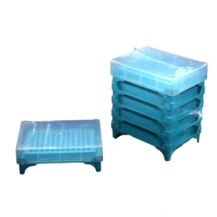 NEST PCR Tube Racks, teal racks with clear lids, one single and a stack of four, white background