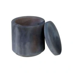 Natural Brazilian Agate Grinding Jar with Lid, grey banded stone jar with its lid leaning beside it