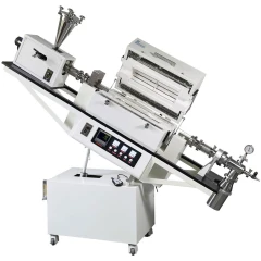 Ai RTF1200AF Rotary Tube Furnace with Feeder, tilted frame with hopper feeder, open split furnace and controls