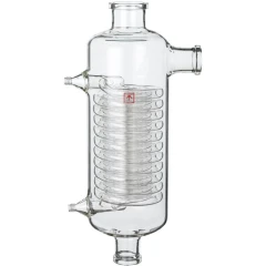 Ai SE130 50L Glass Auxiliary Condenser, clear glass jacketed condenser with inner coil and side hose ports