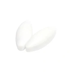 1.5" Egg Shaped PTFE Stir Bar, Pair, two white oval stir bars side by side, white background