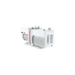Welch CRVpro 30 22 CFM Rotary Vane Pump, white pump body with finned side, motor and top ports, white background