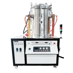 Vacuum Carbon Tube Sintering Furnace, stainless chamber on a control cabinet with copper leads and signal light