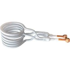 75mm ID Vertical Induction Coil, 8mm Copper, white insulated coil with copper tube ends and brass nuts