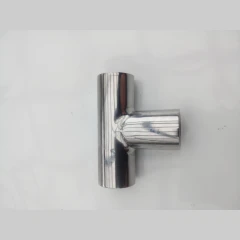 1/4" NPT 3-Way Tee Fitting, SS304, polished stainless tee with welded side branch, white background