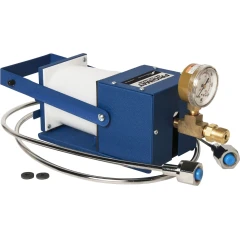Bel-Art Frigimat Economy Block Dry Ice Maker, blue housing with lever, pressure gauge and braided hose