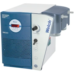 Welch 2027 Self-Cleaning 1.2 CFM Diaphragm Pump, blue and white housing with display, knobs and side heads