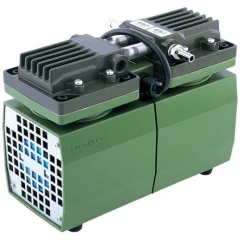 ULVAC DA-40S 1.6 cfm Oil-Free Diaphragm Pump, green twin-head pump with finned grey heads and fan guard