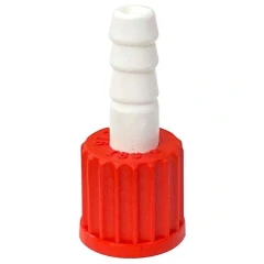 Ai GL16 Chilling Fluid/Vacuum Connector 5-Pack, red screw cap with white ribbed hose barb, close-up
