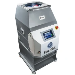 FlackTek 2800-1000 VAC Vacuum Centrifugal Mixer, grey and white floor cabinet with touchscreen and stop button
