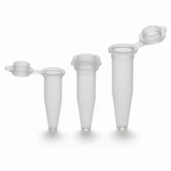 Ai Microcentrifuge Tubes 0.6, 1.5 and 2ml, clear snap-cap tubes in three sizes, representative image