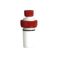 PTFE 24/40 Thermometer Adapter, Viton O-Ring, white PTFE body with two red screw caps and black O-ring