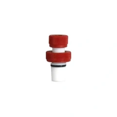 PTFE 14/20 Thermometer Adapter, Viton O-Ring, small white PTFE adapter with red caps and black O-ring