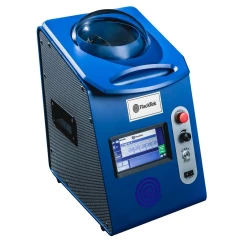 FlackTek 330-100 PRO Centrifugal Mixer, blue benchtop unit with clear lid, touchscreen and stop button