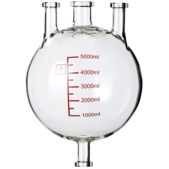 Ai 5L Receiving Flask for 10L SolventVap, clear glass round flask with three necks, red scale and bottom outlet