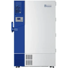 Ai RapidChill 34 CF -86°C ULT Freezer 220V, wide white upright freezer with blue door panel and handle