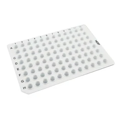 NEST PCR Plates, Clear or White, white 96-well plate with lettered rows and numbered columns