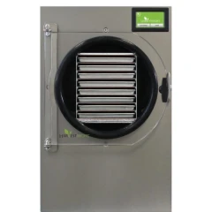 Harvest Right Pharmaceutical Large Freeze Dryer, stainless front with round clear door, tray rack and touchscreen