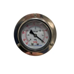 Inch Mercury Vacuum Gauge for AT Series Ovens, round dial gauge in a polished stainless flange, front view