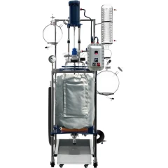 Ai 100L Jacketed Glass Reactor, Explosion-Proof, insulated vessel on frame with motor, control box, condenser and flasks