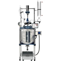 Ai 20L Glass Reactor w/ 200°C Heating Jacket, glass vessel on frame with stirrer motor, condenser and controllers