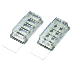 NEST Cell Culture Chamber Slides, two clear slides with multi-well chamber tops in different well layouts